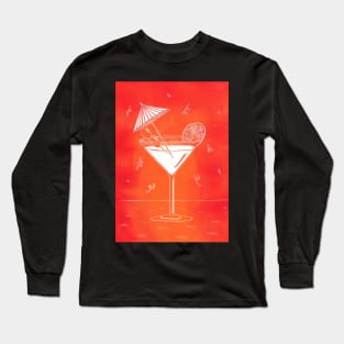 Cocktail Linocut in Orange Long Sleeve T-Shirt